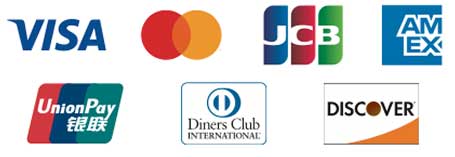 Visa/Mastercard (R)/UnionPay（銀聯）JCB/American Express/Diners Club/Discover