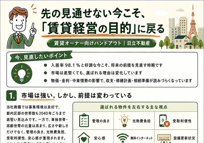 賃貸管理 笹塚のオーナー向けサービス13・先の見通せない今こそ「賃貸経営の目的」に戻る