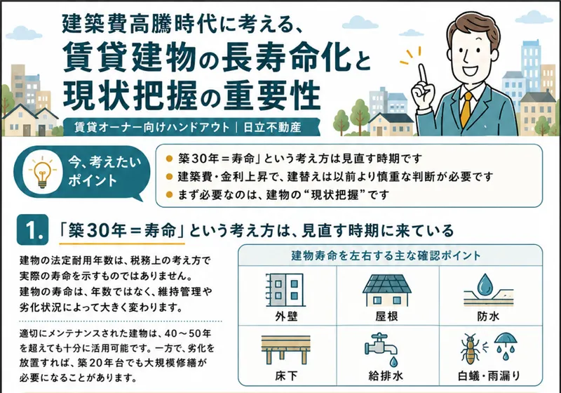 賃貸管理 笹塚のオーナー向けサービス14・建築費高騰時代の賃貸建物の長寿命化と現状把握